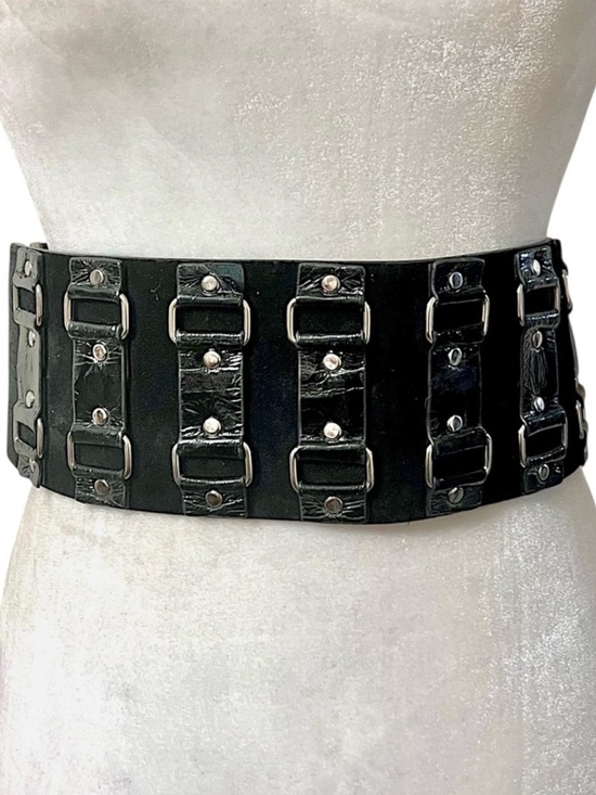 Wcm New York Accessories - WCM wide statement stretch belt leather suede  black w/ silver toned hardware